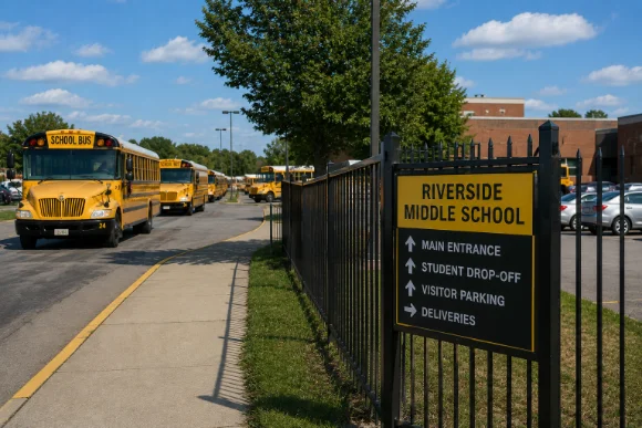 School or camp signage at the gate