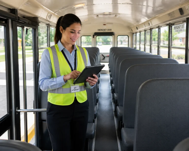 Attendant confirming riders on a tablet